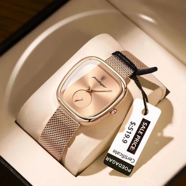 POEDAGAR, Reloj elegante de lujo a la moda para mujer, Reloj resistente al agua para mujer, relojes de cuarzo de acero inoxidable de malla para mujer, Reloj femenino