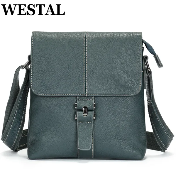 WESTAL bolso de hombro para marido, bandoleras cruzadas de cuero auténtico, bolsos informales con bandolera lateral negra para tableta de 9,7 pulgadas 8835
