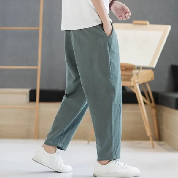 Pantalones de hombre de algodón y lino, novedad de verano, pantalones de Color sólido para hombre, pantalones holgados de Fitness, ropa de calle holgada de talla grande M-5XL