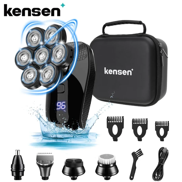 Kensen-Afeitadora eléctrica 5 en 1 con cabezal cortador flotante 7D, Kit de afeitadora recargable para hombres, afeitadoras con cabezal recortador de barba impermeables IPX6