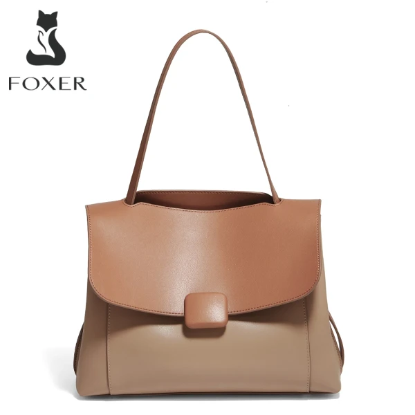 FOXER Bolso de hombro de cuero para mujer, bolso de mano de gran capacidad, regalo de aniversario para amante