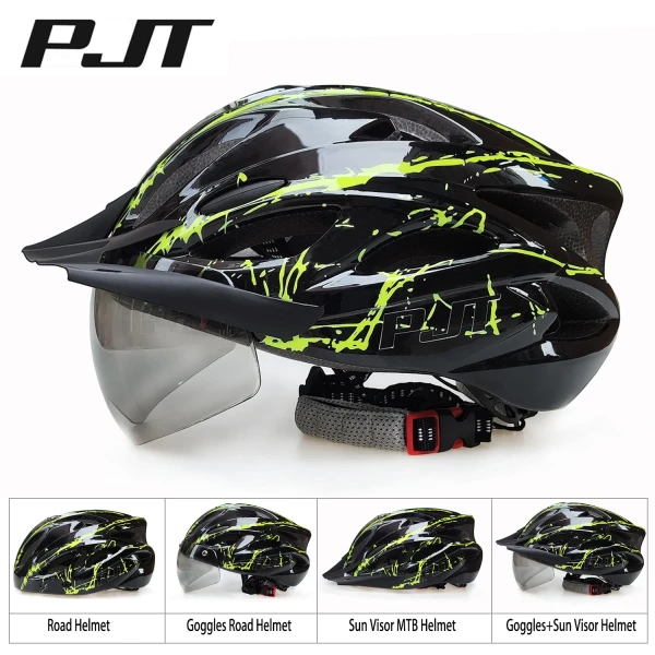 PJT-casco de ciclismo ligero 4 en 1, 18 agujeros transpirables, para adultos, carretera, MTB, visera desmontable, gafas, casco para bicicleta
