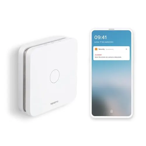 Netatmo Detector de Monóxido de Carbono Inteligente, WiFi, 10 años de batería, Alarma de 85dB, Pruebas automatizadas, Sin centralita domótica, Certificado EN 50291 y NF, NCO-EC