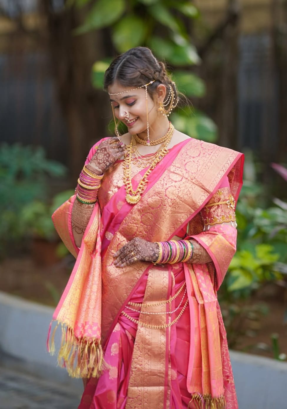 Pink and Golden Bridal Wear