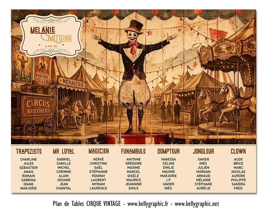 Plan de table mariage ambiance cirque vintage mariage