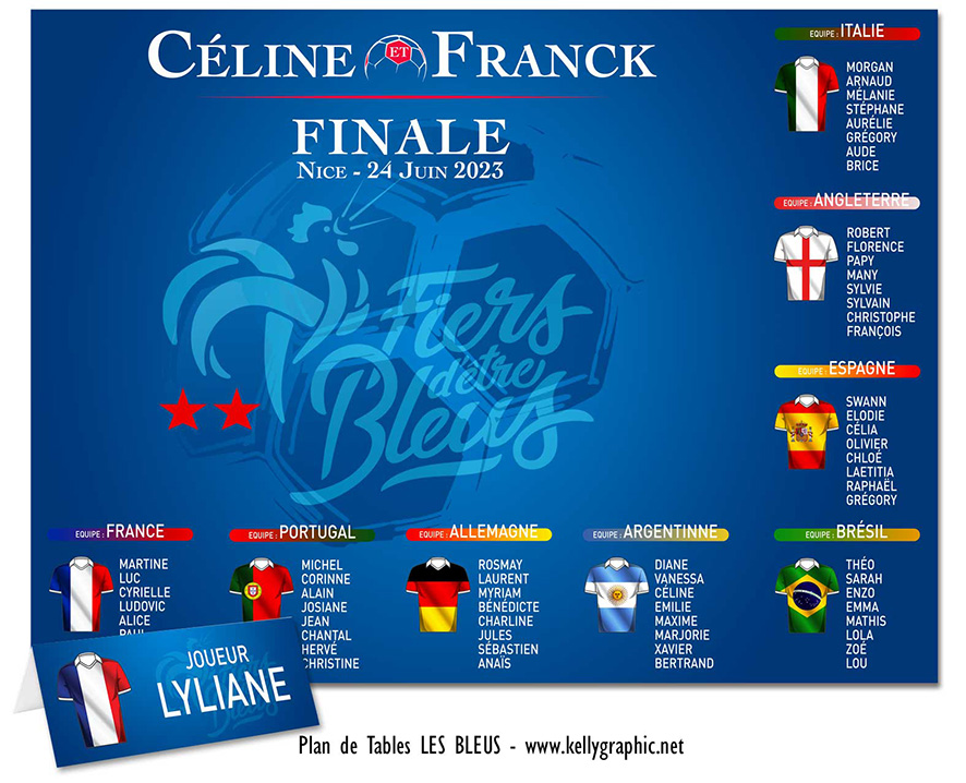 plan de table mariage Foot les bleus