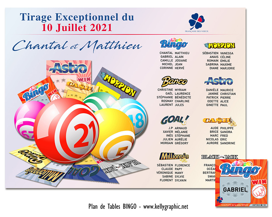 Plan de table mariage bingo jeux à gratter animation festive