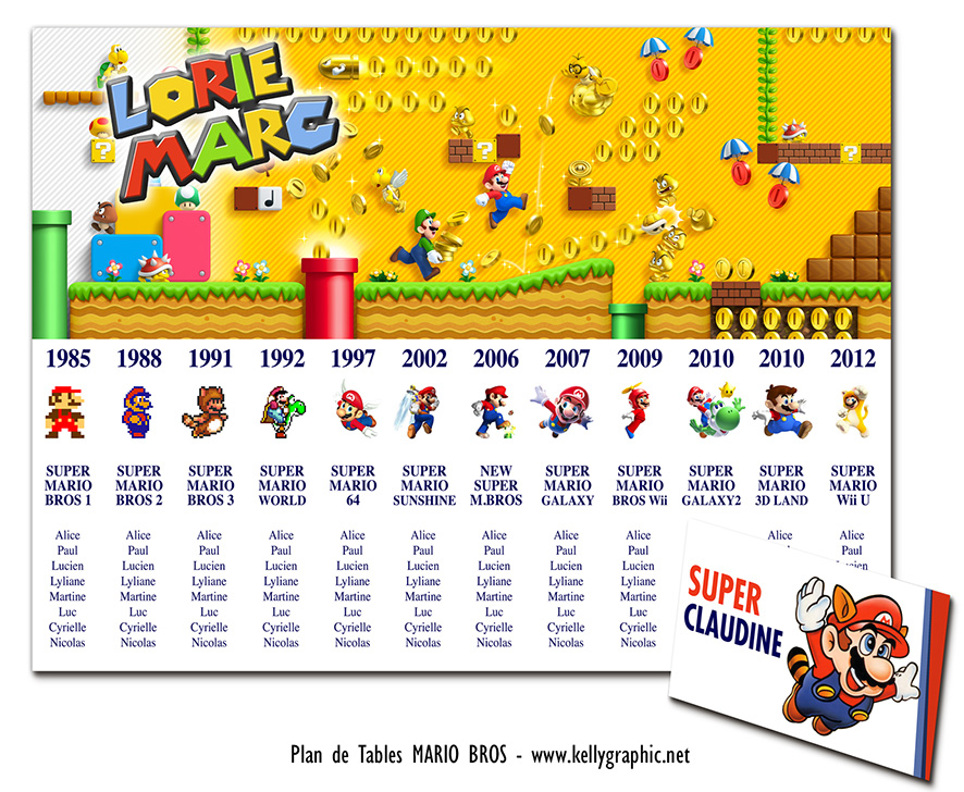Plan de table mariage Jeux vidéo switch Mario Bros