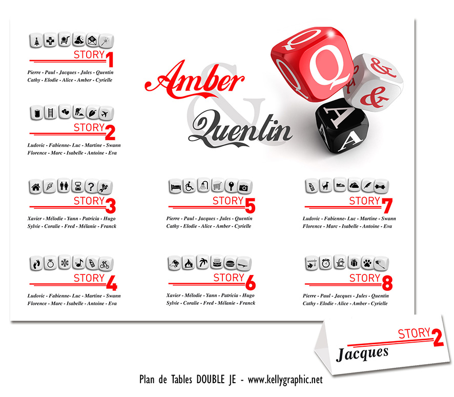 Plan de table mariage Jeux de dés original
