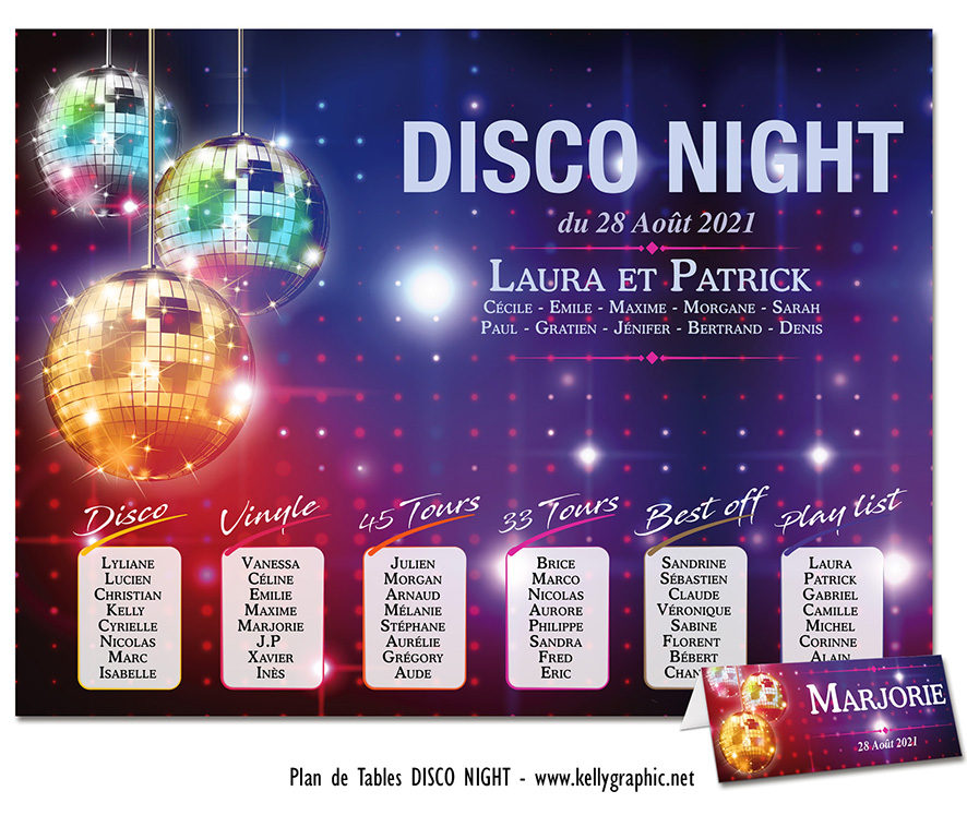 Plan de Table Mariage musique Disco