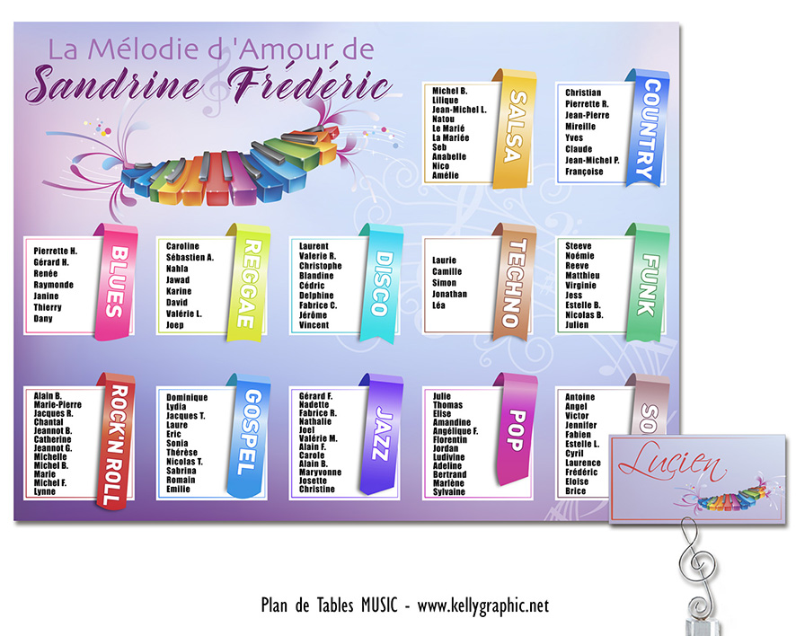 Plan de Table Mariage musique concert