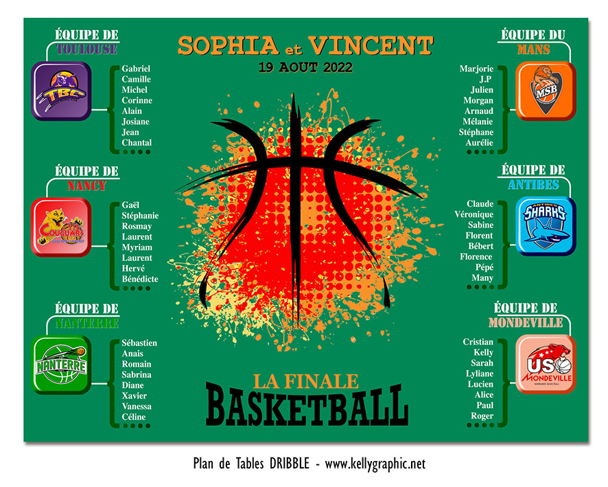 Plan de table mariage Terrain Basketball