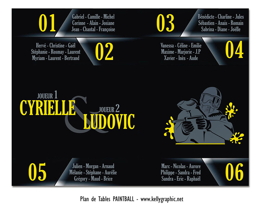 Plan de table mariage paintball sport équipe terrain