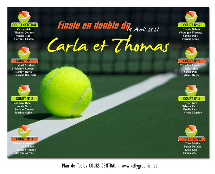 Plan de table mariage tennis court central balle terrain Gazon