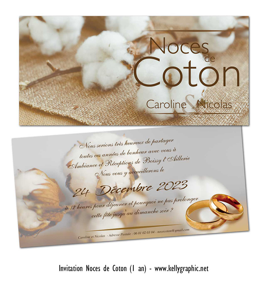 Invitation anniversaire de mariage 1 an — faire-part noces de coton personnalisé