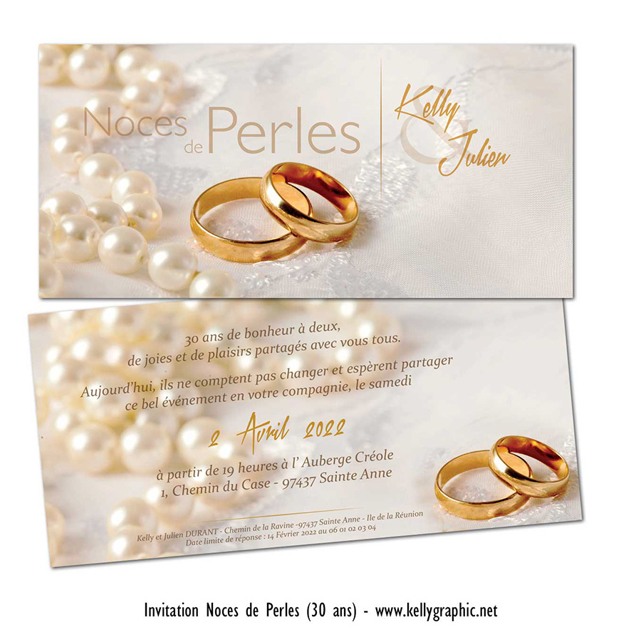 Faire-part noces de perle 30 ans de mariage — invitation anniversaire personnalisée