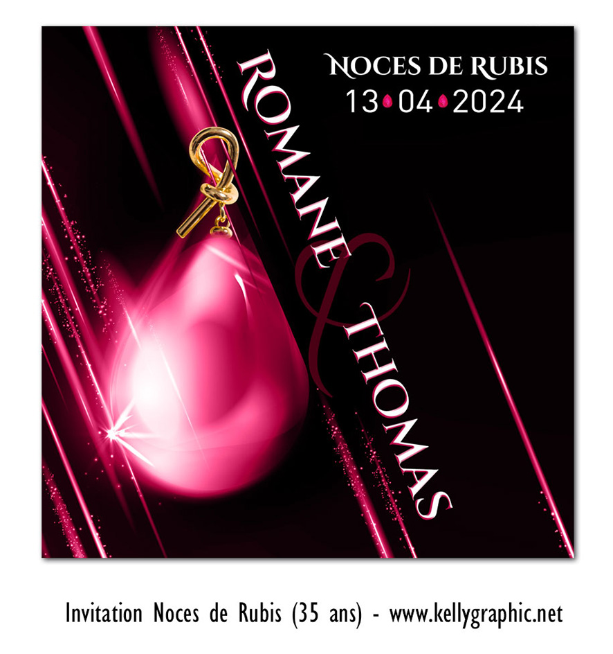 Invitation noces de rubis 35 ans de mariage — faire-part anniversaire sur-mesure