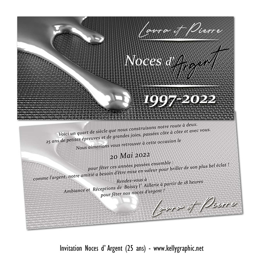 Invitation noces d'argent 25 ans de mariage — faire-part personnalisé KellyGraphic
