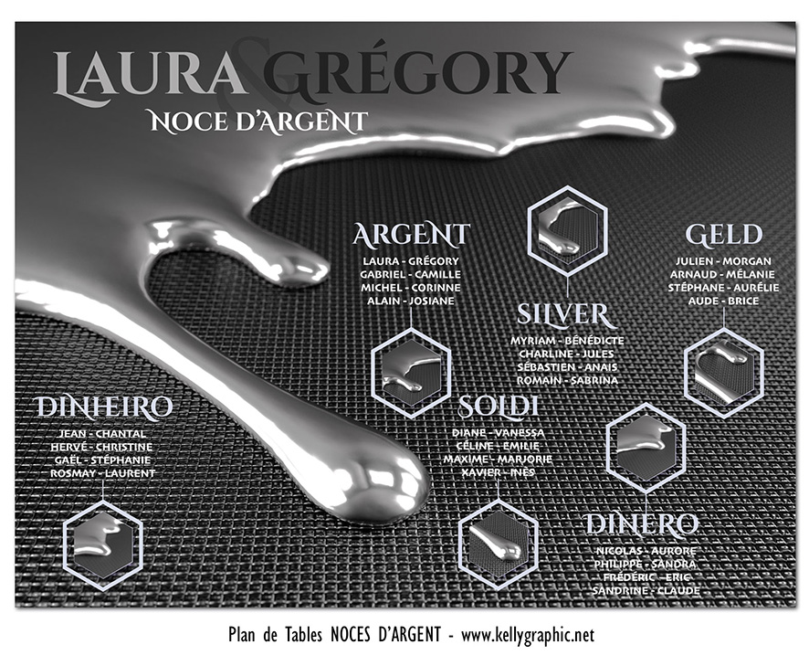 Plan de table noces d'argent 25 ans — papeterie anniversaire mariage sur-mesure