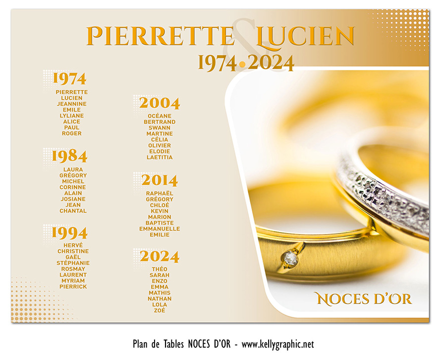Plan de table noces d'or 50 ans — papeterie mariage prestige KellyGraphic