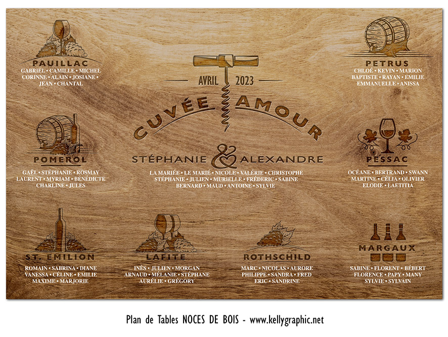 Plan de table anniversaire 5 ans noces de bois — papeterie mariage KellyGraphic