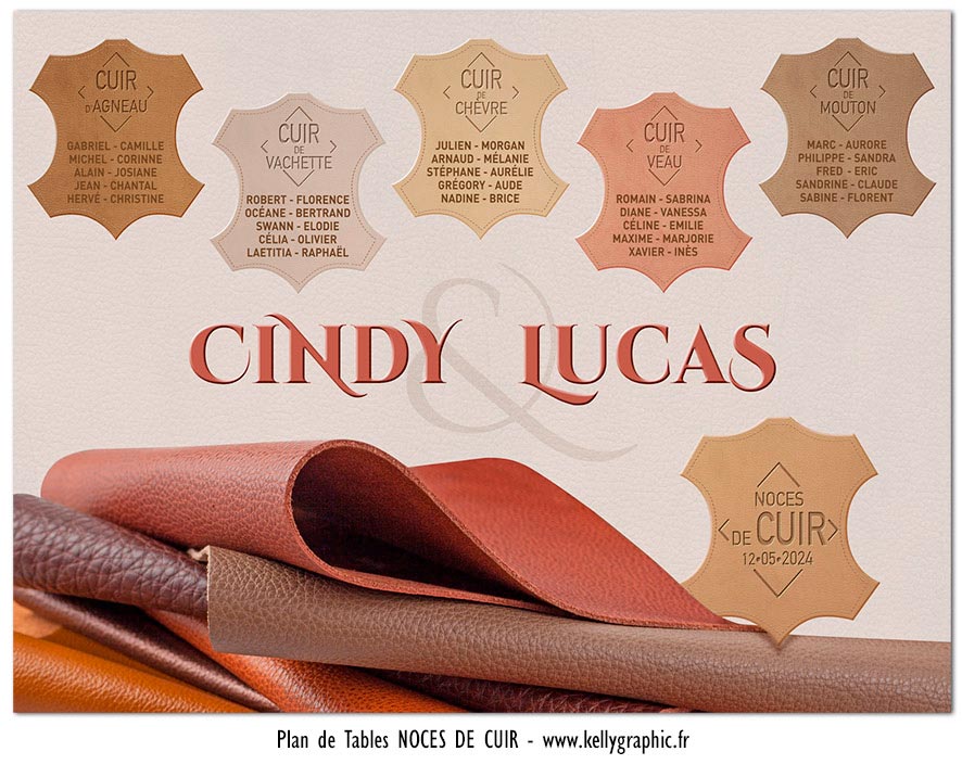 Plan de table anniversaire mariage 2 ans noces de cuir — KellyGraphic
