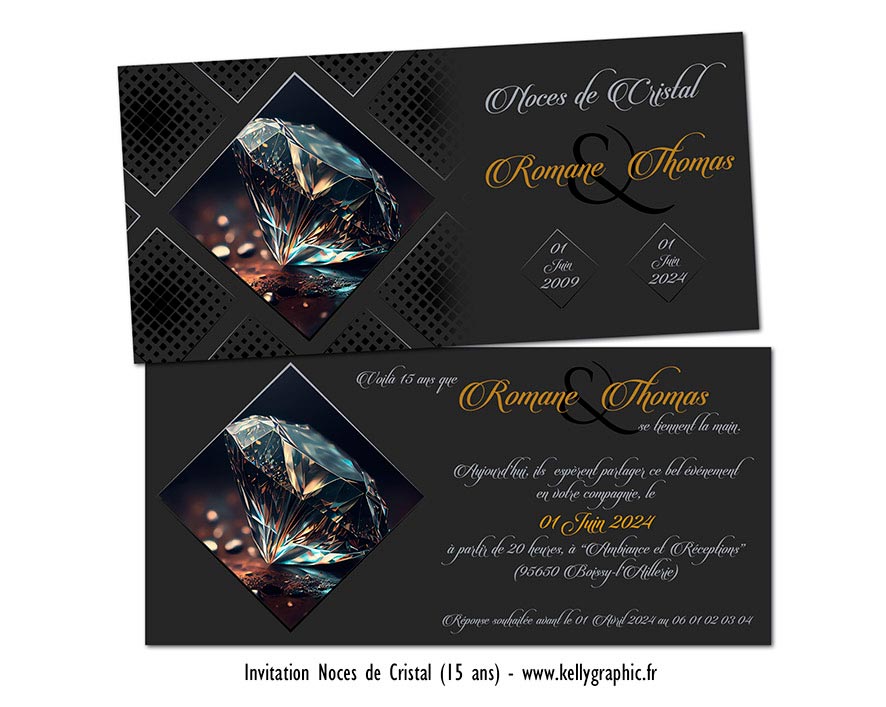 Invitation anniversaire noces de cristal 15 ans de mariage — KellyGraphic