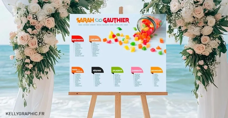 Plan de table mariage Bonbons Confiseries Candy Bar