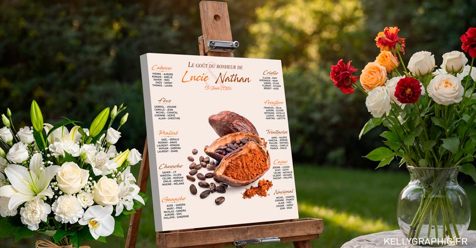 Plan de table mariage chocolat Plan de table mariage gourmand chocolat