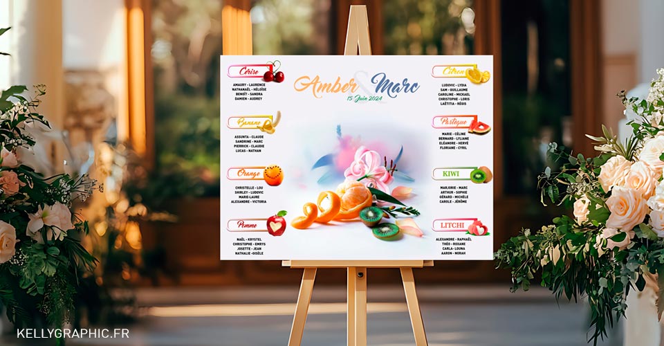 Plan de table mariage gourmand fruits et glaces