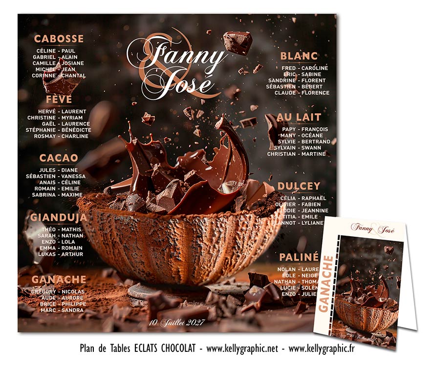 plan de table mariage éclat chocolat cacao gourmand décoration personnalisée