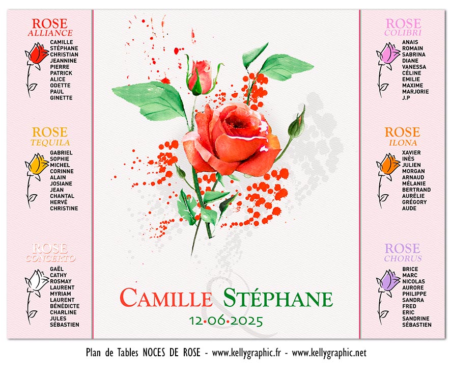 plan de table noces de rose 17 ans mariage romantique personnalisé