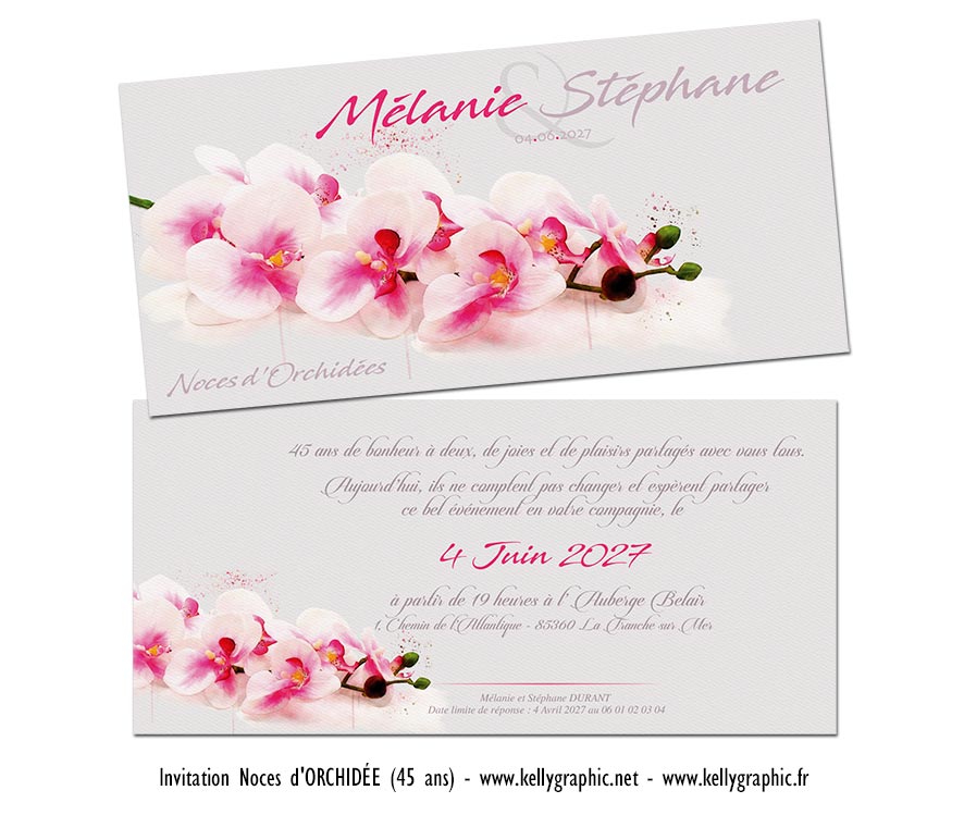 faire part noces orchidee 45 ans anniversaire mariage personnalisé