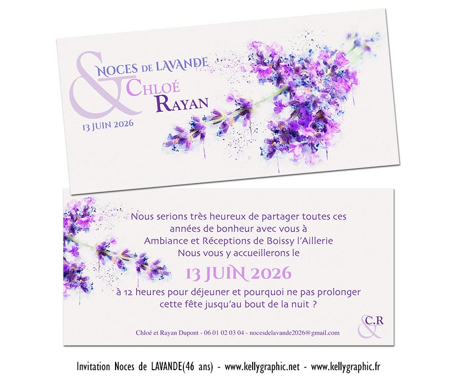 faire part noces de lavande 46 ans anniversaire mariage personnalisé
