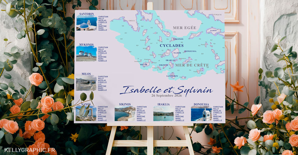 Plan de table mariage îles paradisiaques cartes du Monde