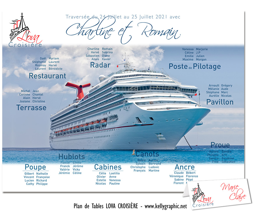 Plan de table mariage voyage Lova Croisière Plan de table mariage voyage Lova Croisière paquebot Méditerranée fjords Caraïbes thème mer