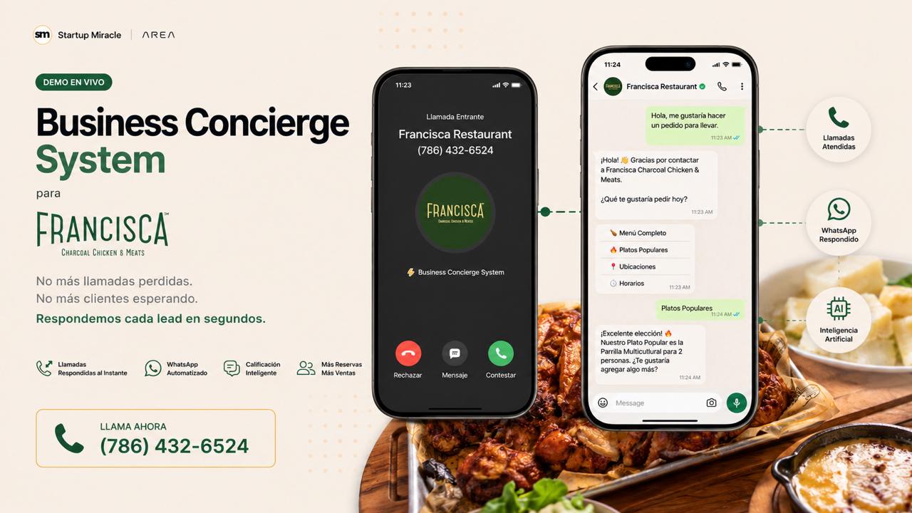 Francisca Charcoal Chicken & Meats Business Concierge System - Startup Miracle Voice AI + WhatsApp Demo