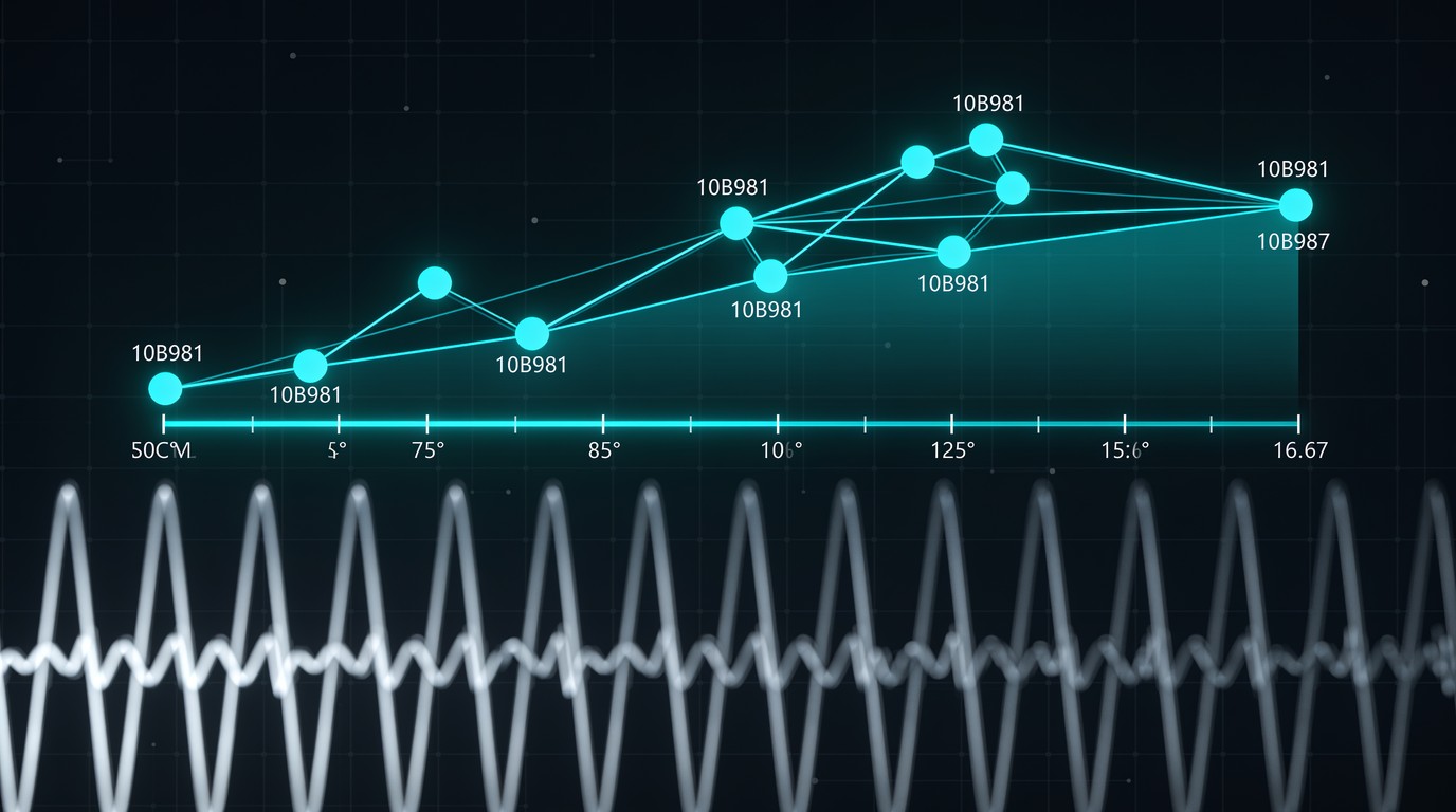 Abstract speed-to-lead data visualization showing emerald network nodes and signal waveforms on dark background