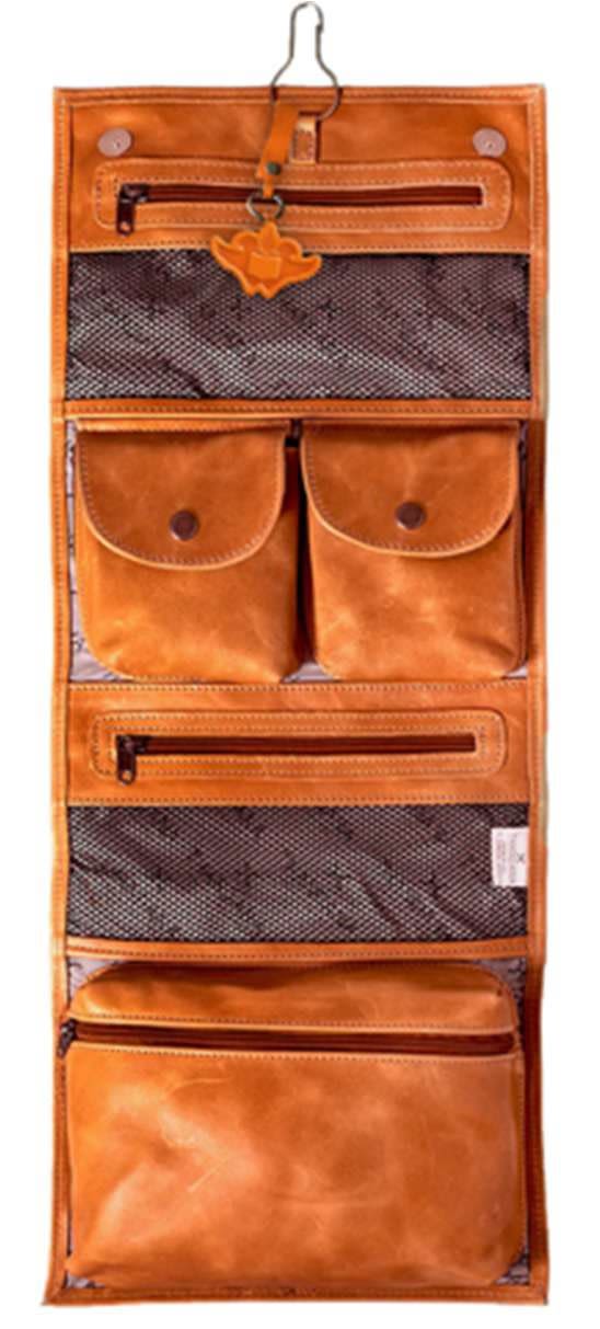 UJ ROLL UP TOILETRY BAG GENUINE LEATHER - LIGHT BROWN - default