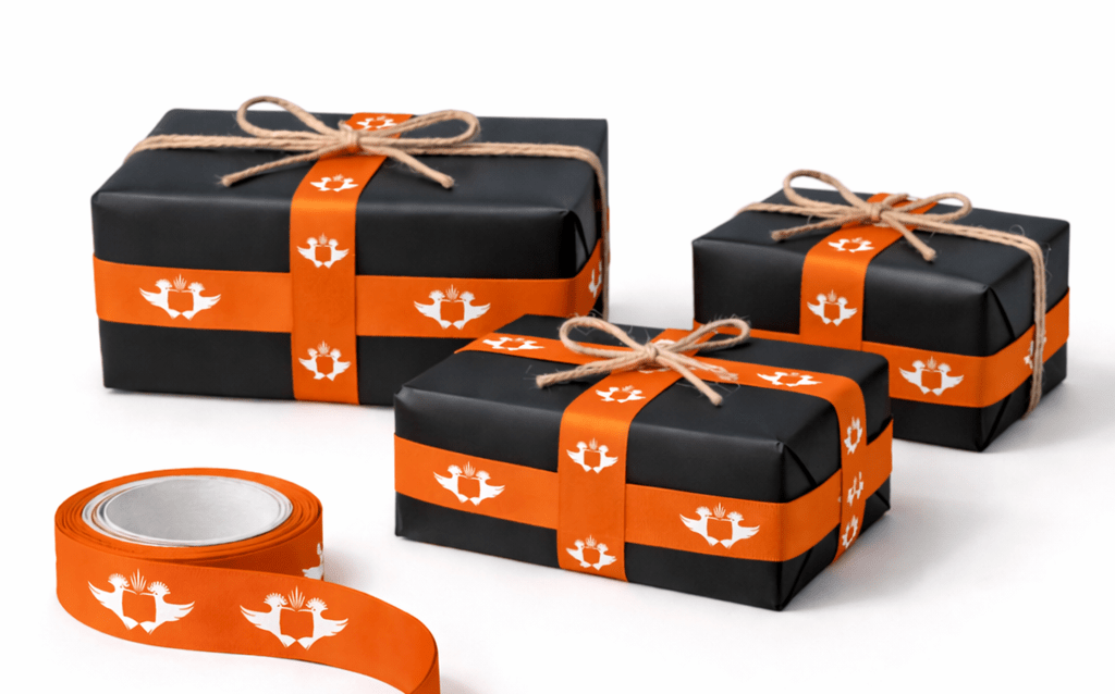 20MM UJ BIRDS ORANGE SATIN RIBBON - 5M ROLLS - default