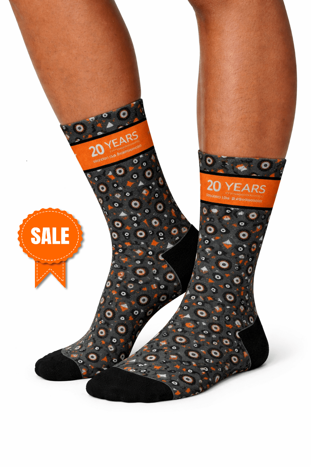 UJ@20 CASUAL CREW SOCKS - SUN PATTERN BLACK (UK4-7) - default