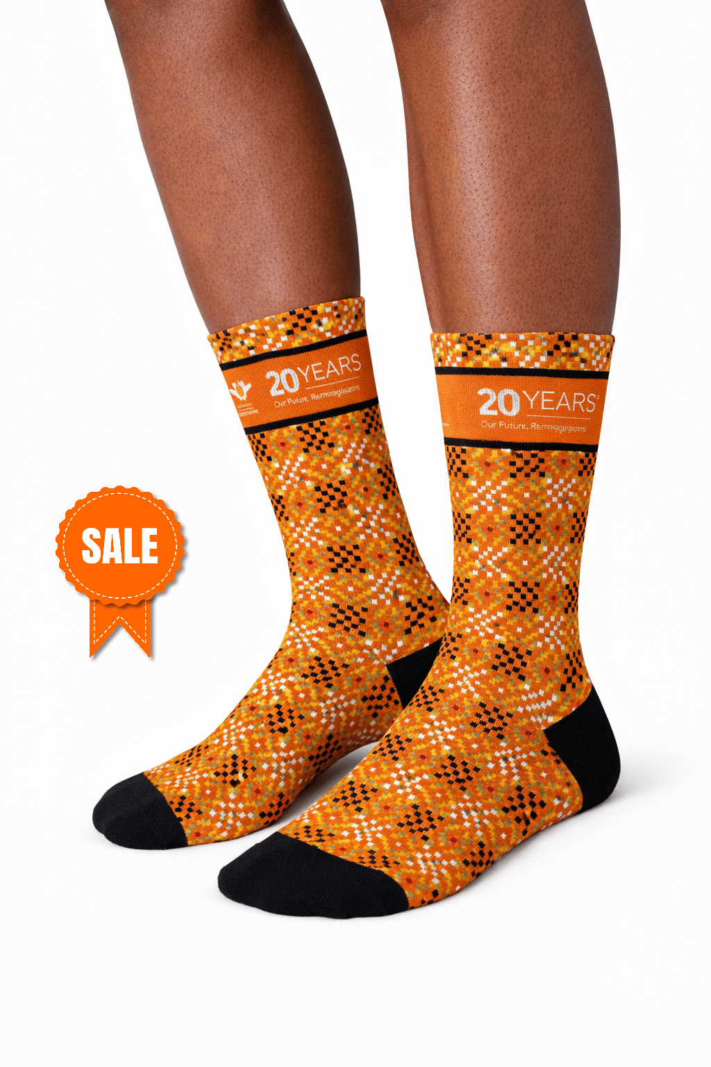 UJ@20 CASUAL CREW SOCKS - DIAMOND PATTERN ORANGE (UK8-13) - default