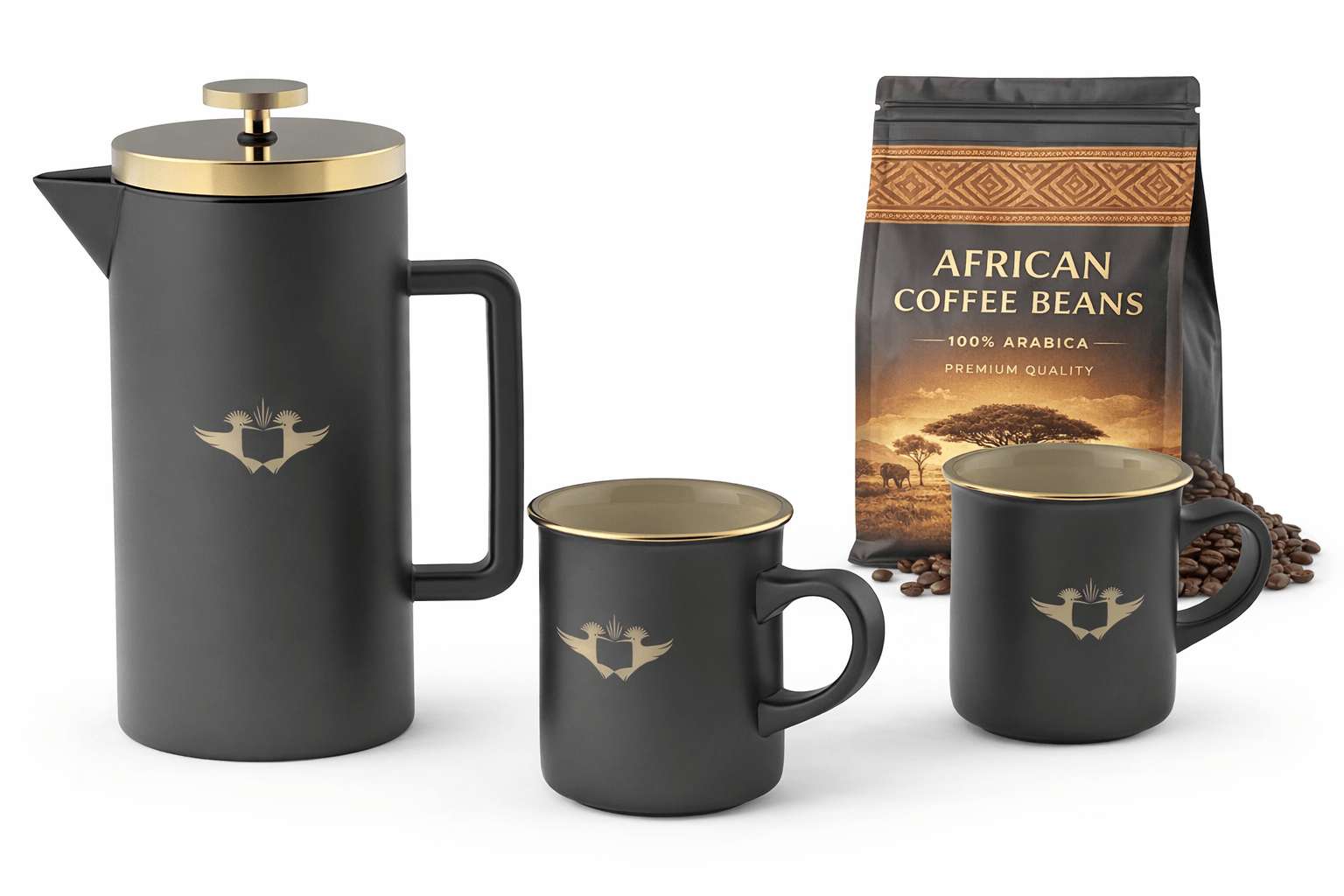 UJ AFRIQUE DUSK COFFEE PRESS & MUG SET - BLACK AND GOLD - default