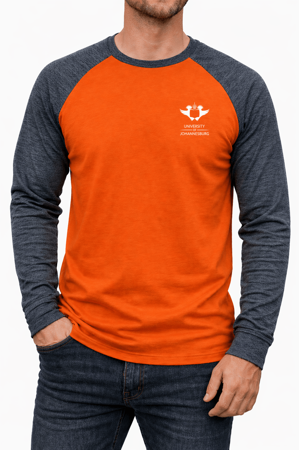 UJ RAGLAN LONG SLEEVE T-SHIRT UNISEX ORANGE/GREY - default