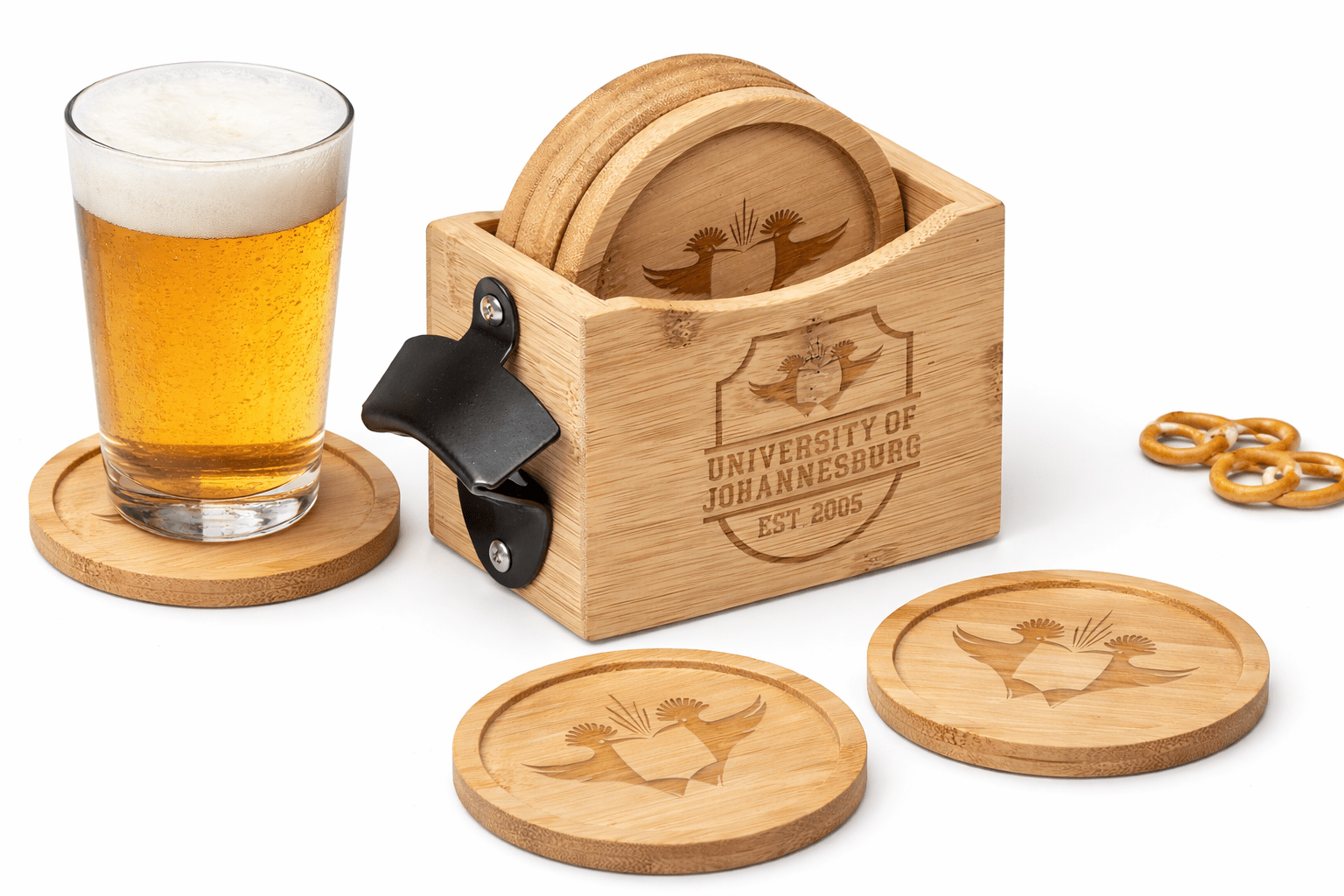 UJ BAMBOO COASTER & BOTTLE OPENER SET - NATURAL - default