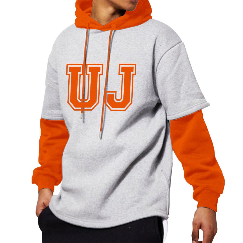 UJ OVERLAY HOODIE UNISEX GREY MELANGE/ORANGE - default