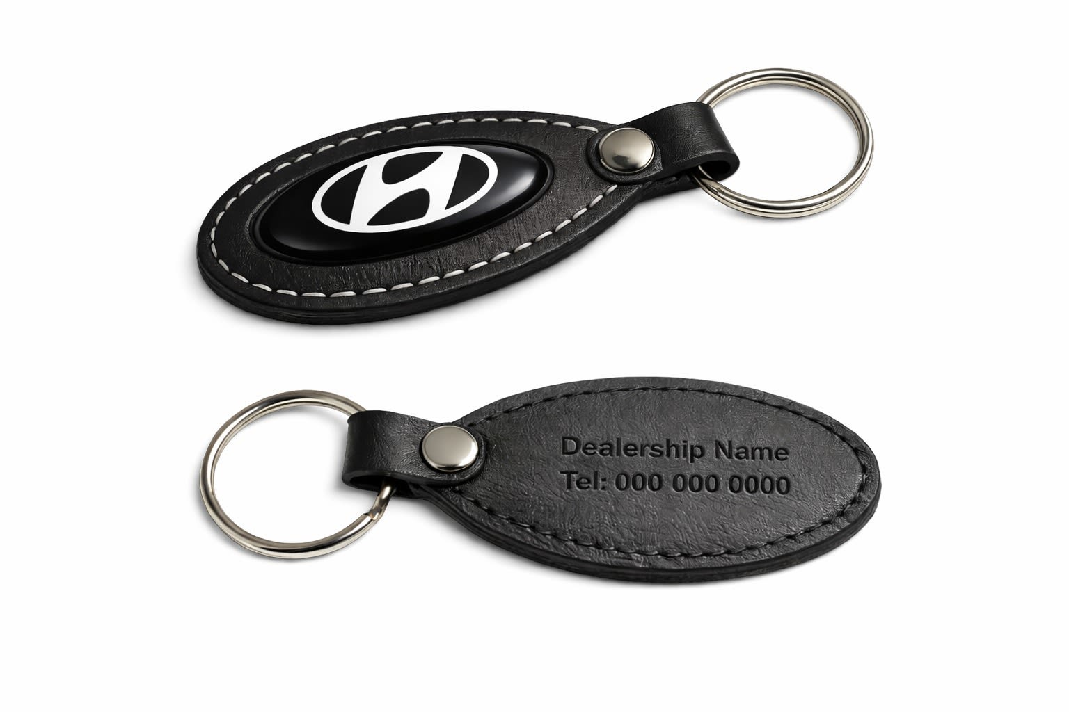 HYUNDAI JUMBO OVAL DOME STITCH CUSTOMISED LEATHER KEYRING (MOQ 50) - default