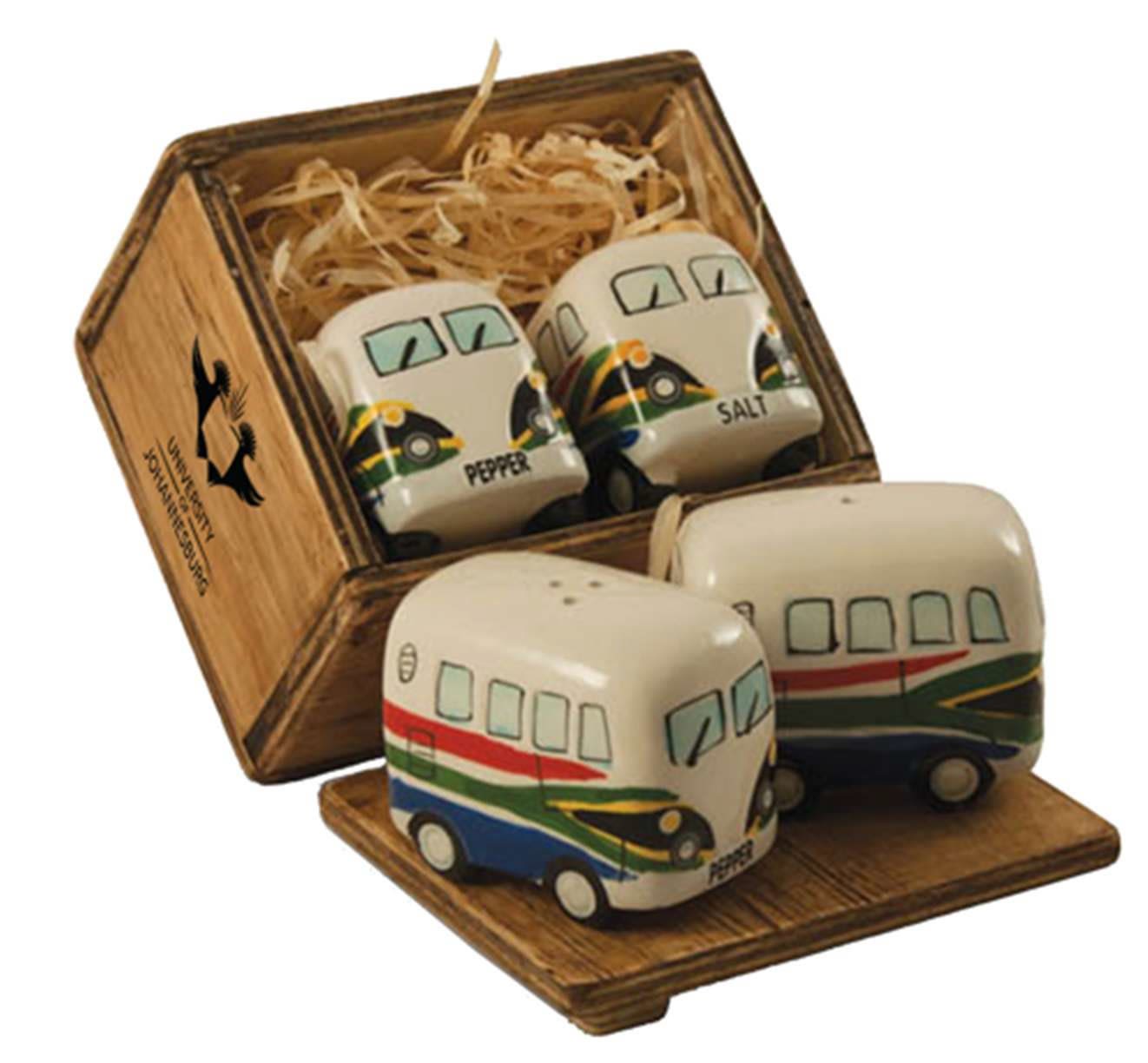 UJ SA TAXI SALT & PEPPER SET IN WOODEN BOX - PRINT - default