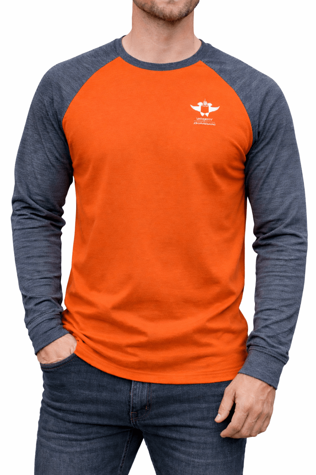UJ RAGLAN LONG SLEEVE T-SHIRT UNISEX ORANGE/GREY - default