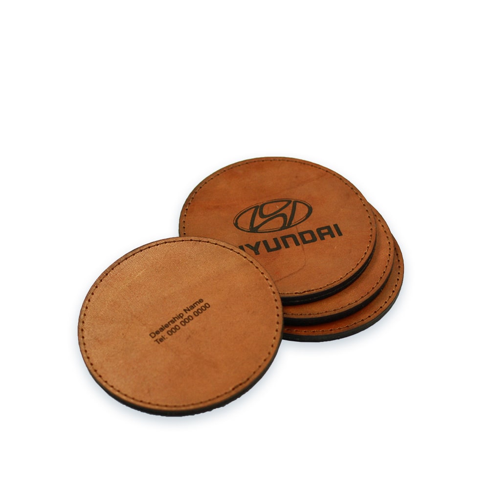 HYUNDAI LEATHER COASTERS SET OF 4  MOQ 10 UNITS - default